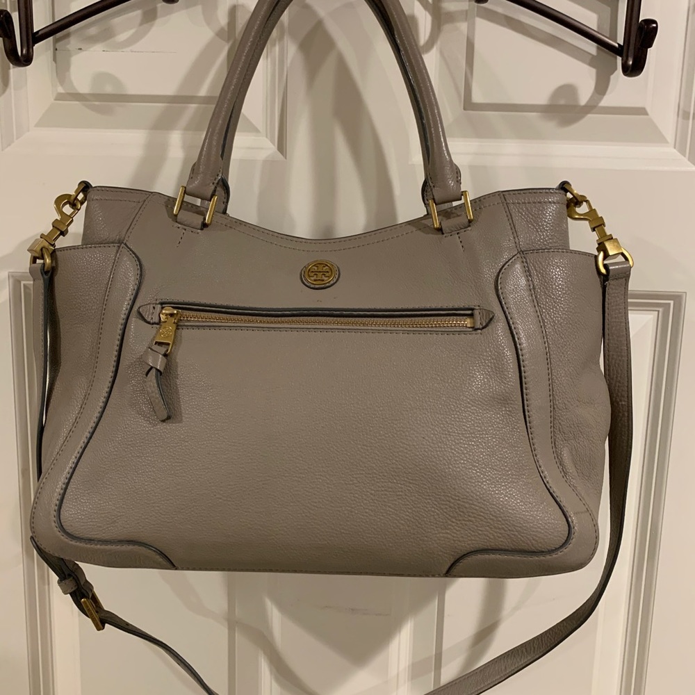TORY BURCH Frances Gray Leather Satchel Bag